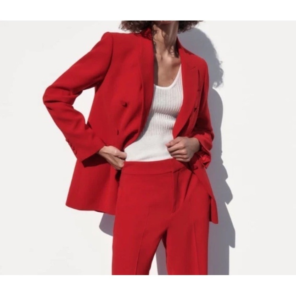 ZARA Womens Double Breasted Buttoned Blazer Bright Red Women's Small Oversized - Picture 2 of 8